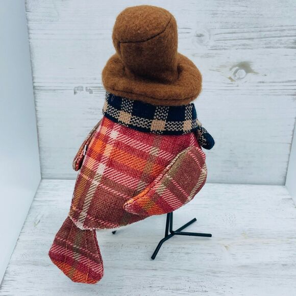 Fall Harvest Male Female Fabric Birds in Tophat Scarves Metal Legs/Feet - Picture 8 of 9